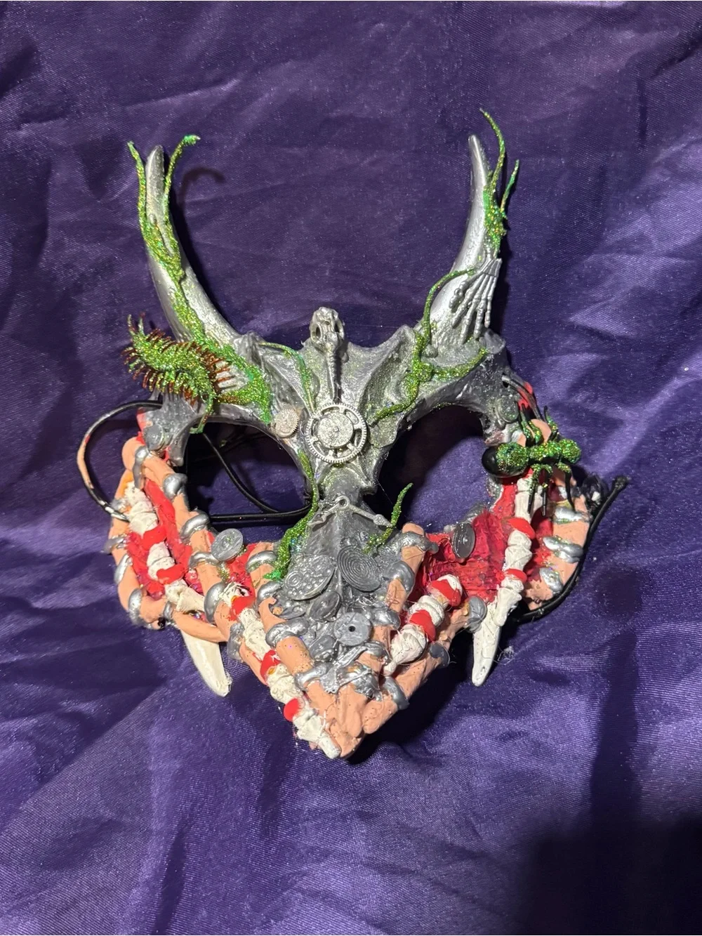 Decorative cyborg Mask - Green and Red Accented Fantasy Design